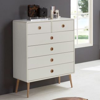 Komoda biała na nóżkach do salonu 81x105x40 cm 6 szuflad soft-line steens