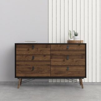 Nowoczesna komoda szeroka ryan 6s orzech/czarny mat